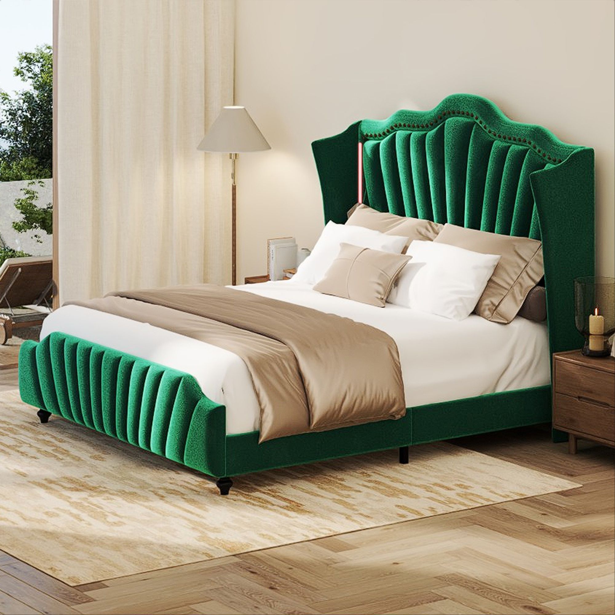 Yitahome | Modern Queen Size Velvet Upholstered Wingback Bed Frame