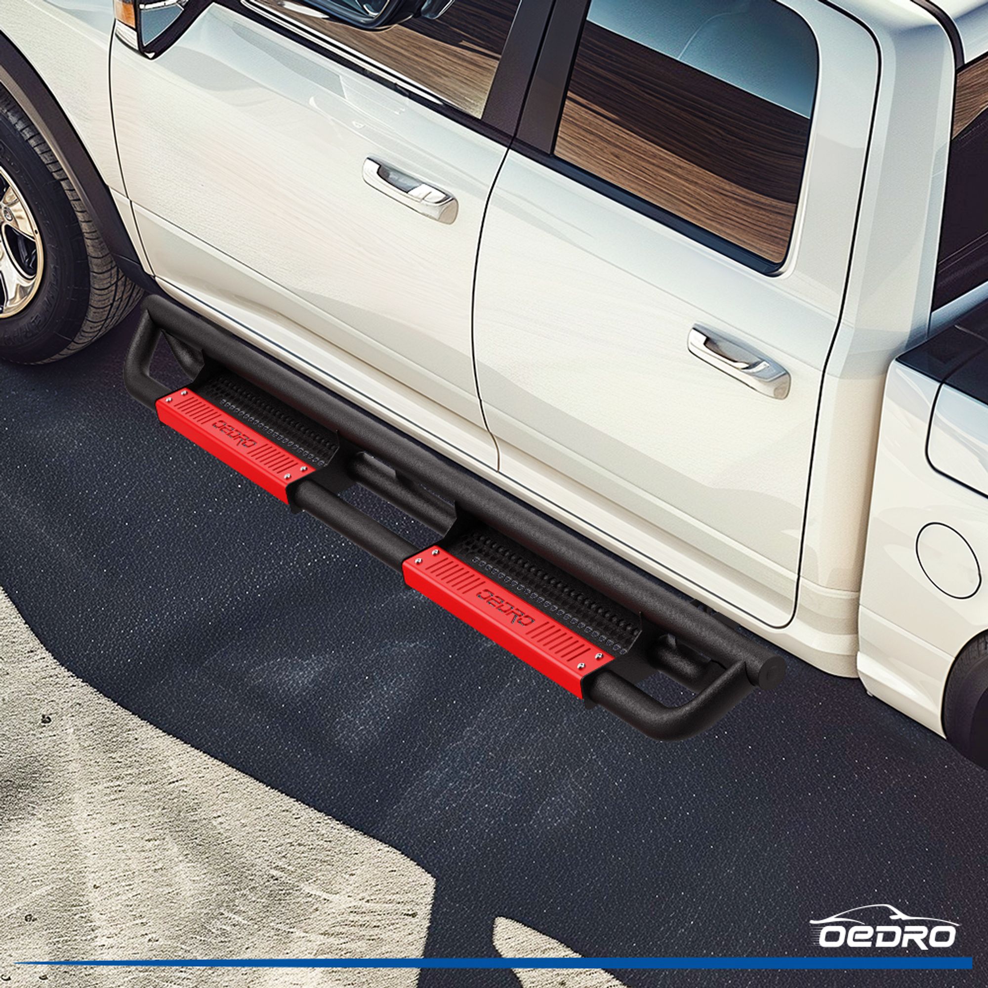 Yitamotor Running Boards For 2009-2024 Ram 1500/2500/3500 Crew Cab – Black & Red Side Steps