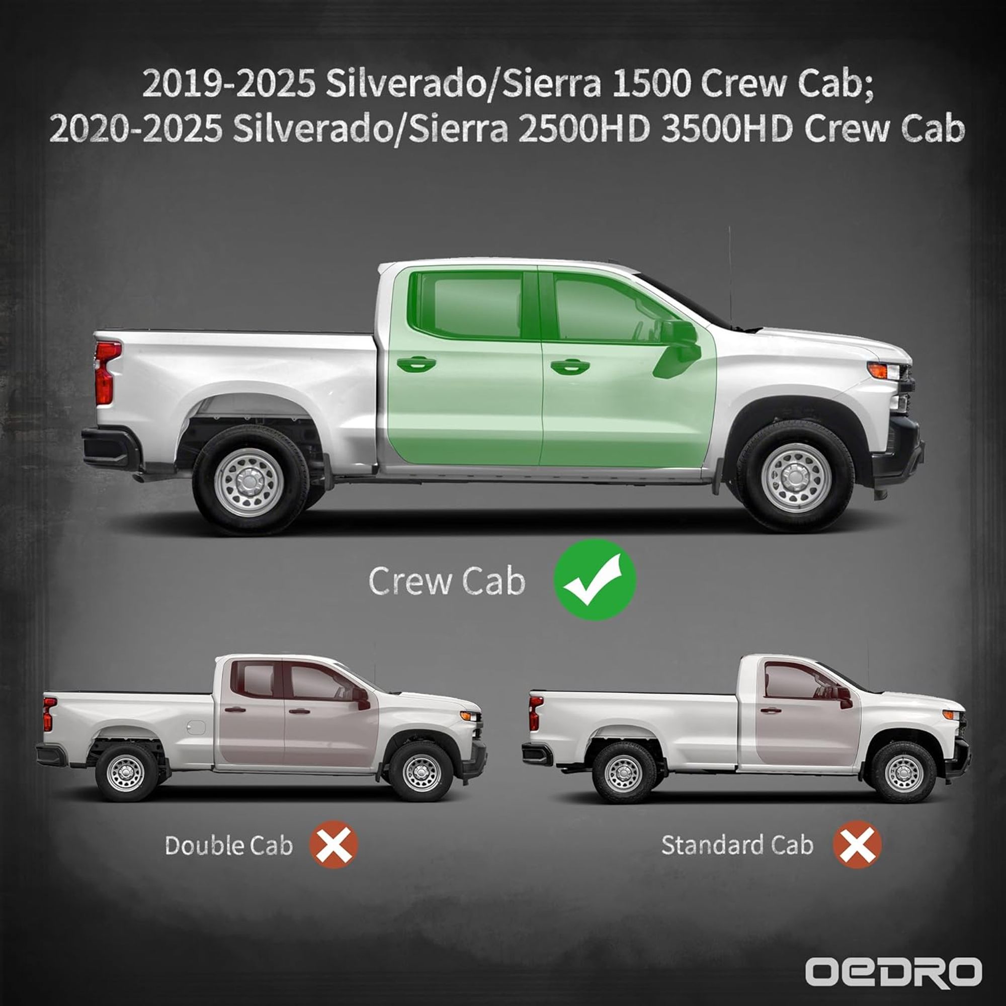 7 Inch Running Boards For 2019-2025 Chevy Silverado 1500 Crew Cab - Black Nerf Bars