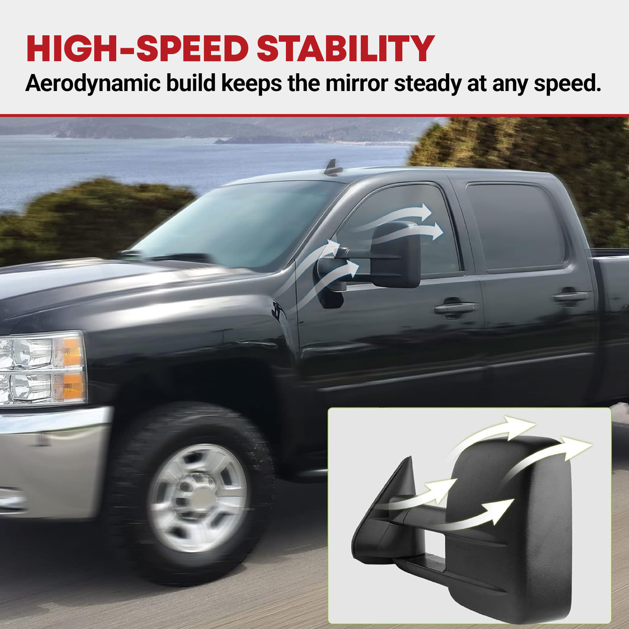 Manual Tow Mirrors Pair For 2007-2013 Chevy Silverado 1500/2500/3500HD – Extendable Black Mirrors 6 thumbnail image