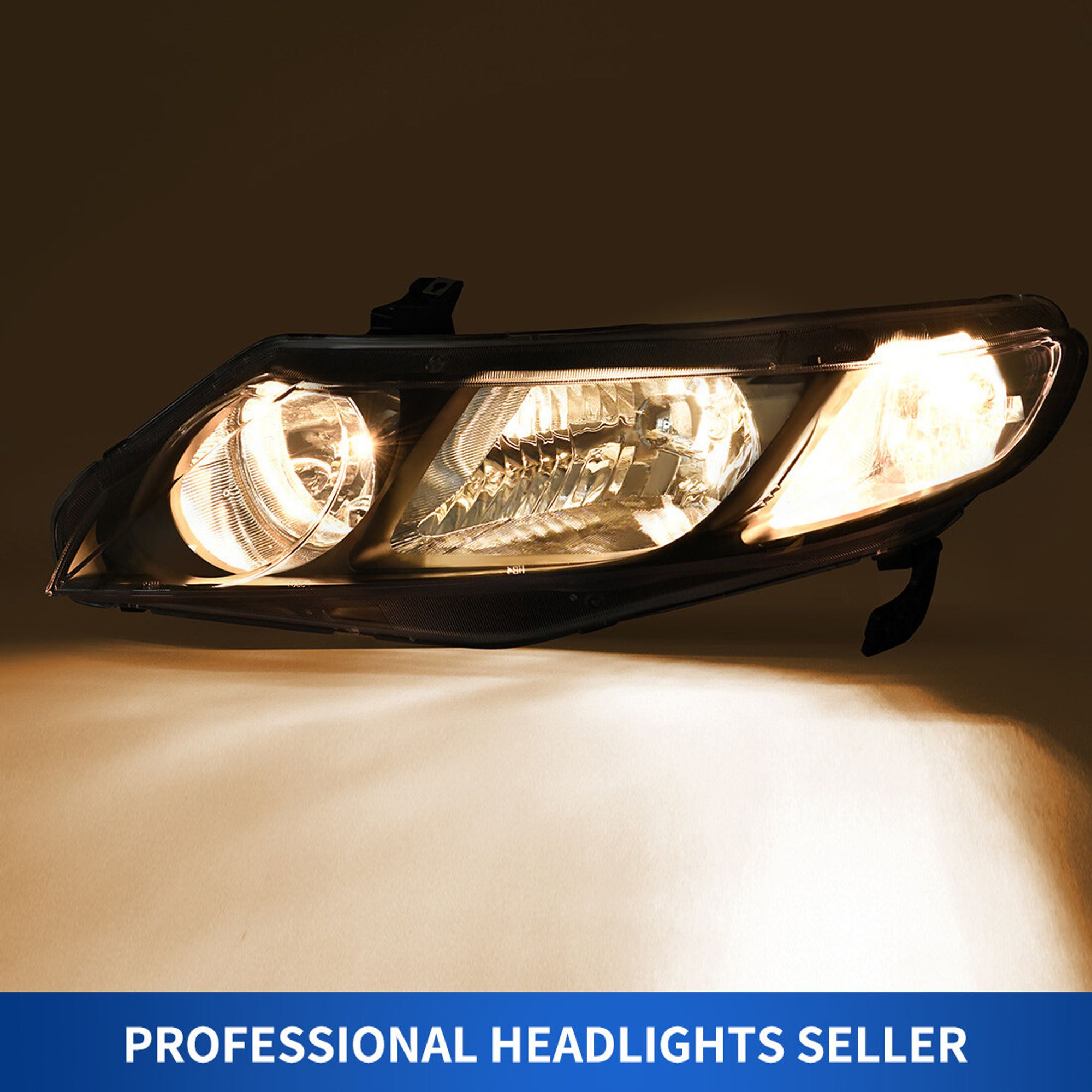2006-2011 Honda Civic 4DR Sedan Factory Style Headlights W/ LED Strip Chrome Housing Clear Lens