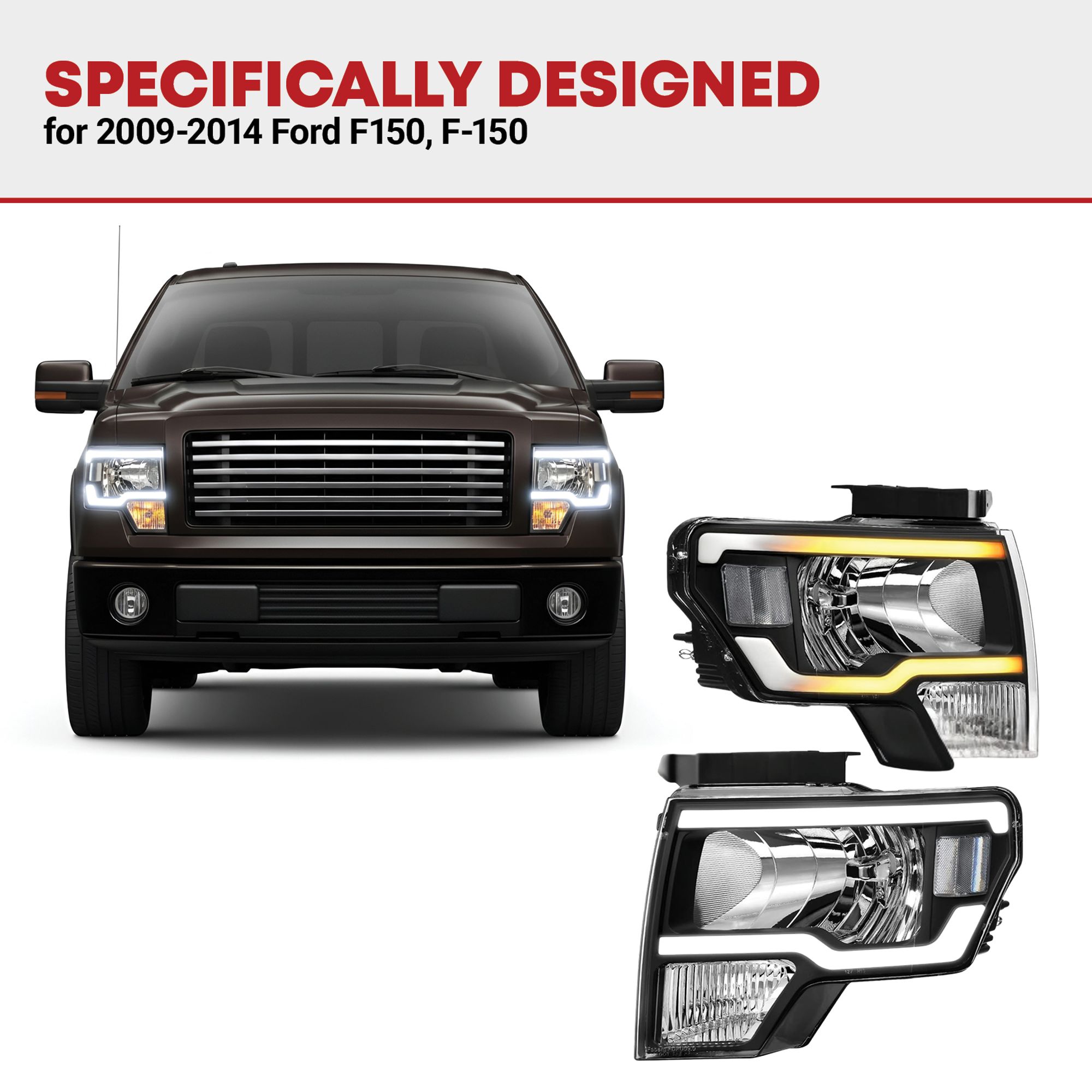 thumbnail image 2 of Pair Black Housing Headlights For 2009-2014 Ford F-150 – Superbautoparts, Clear Lens 2 of 6