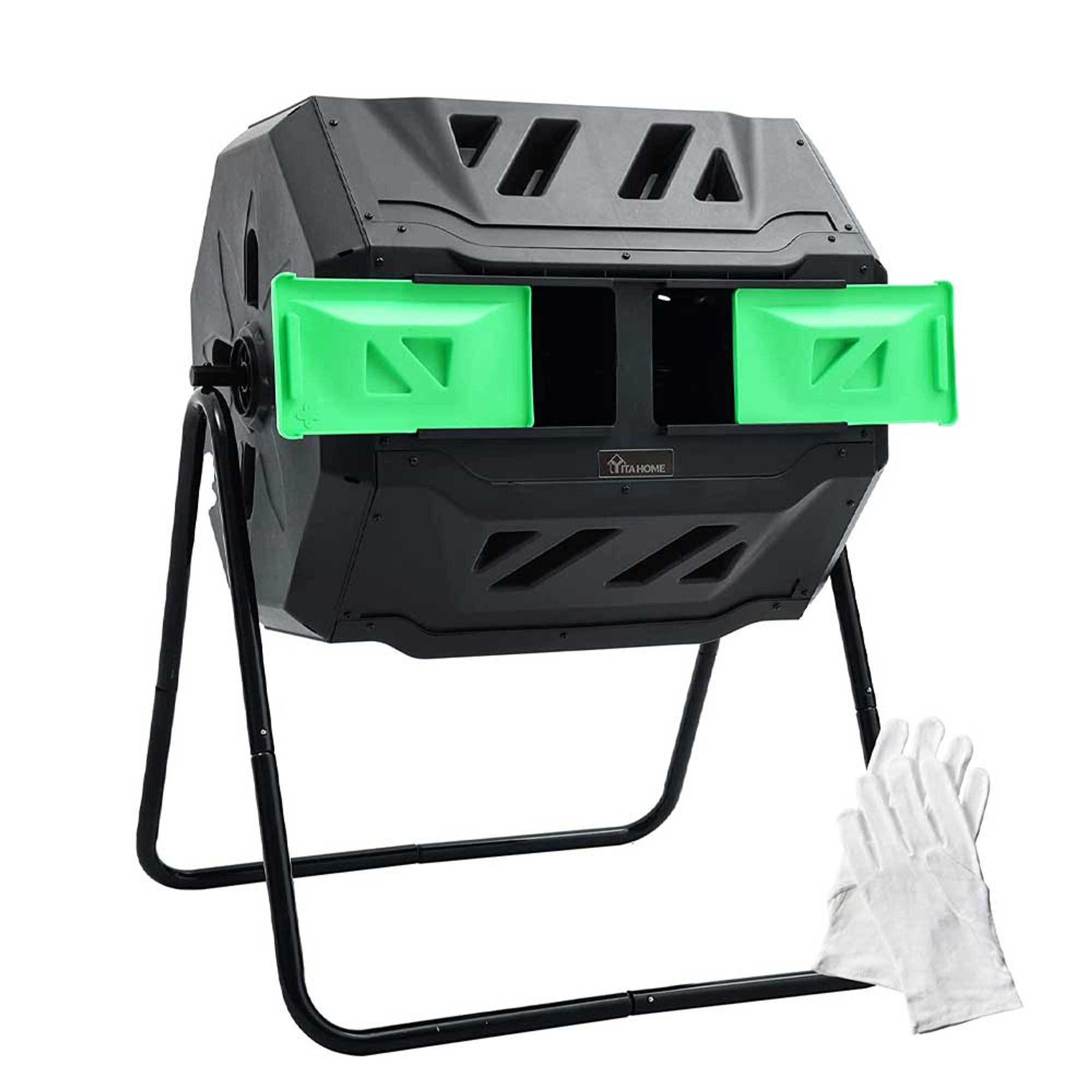 Yitahome | 43 Gallon Green Outdoor Dual Bin Composter Tumbling