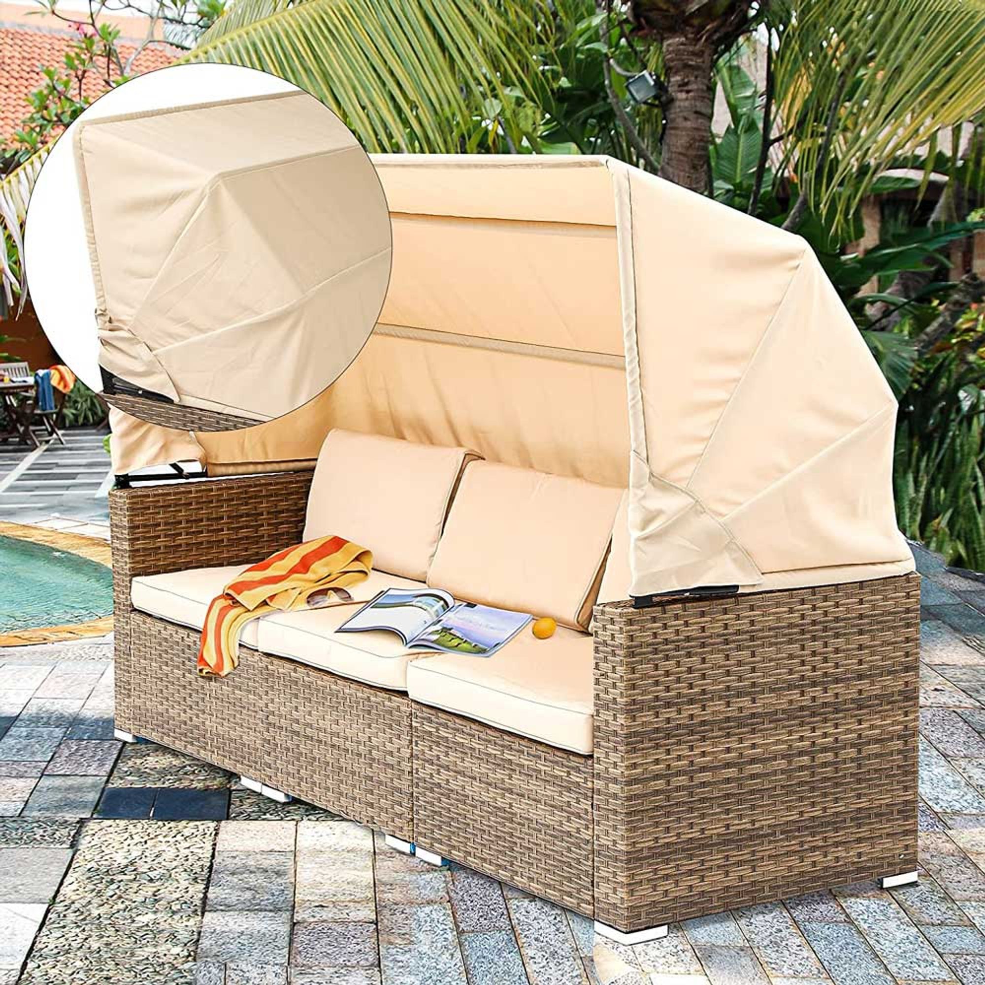 Yitahome | 6 Pieces Wicker Outdoor Daybed with Canopy and