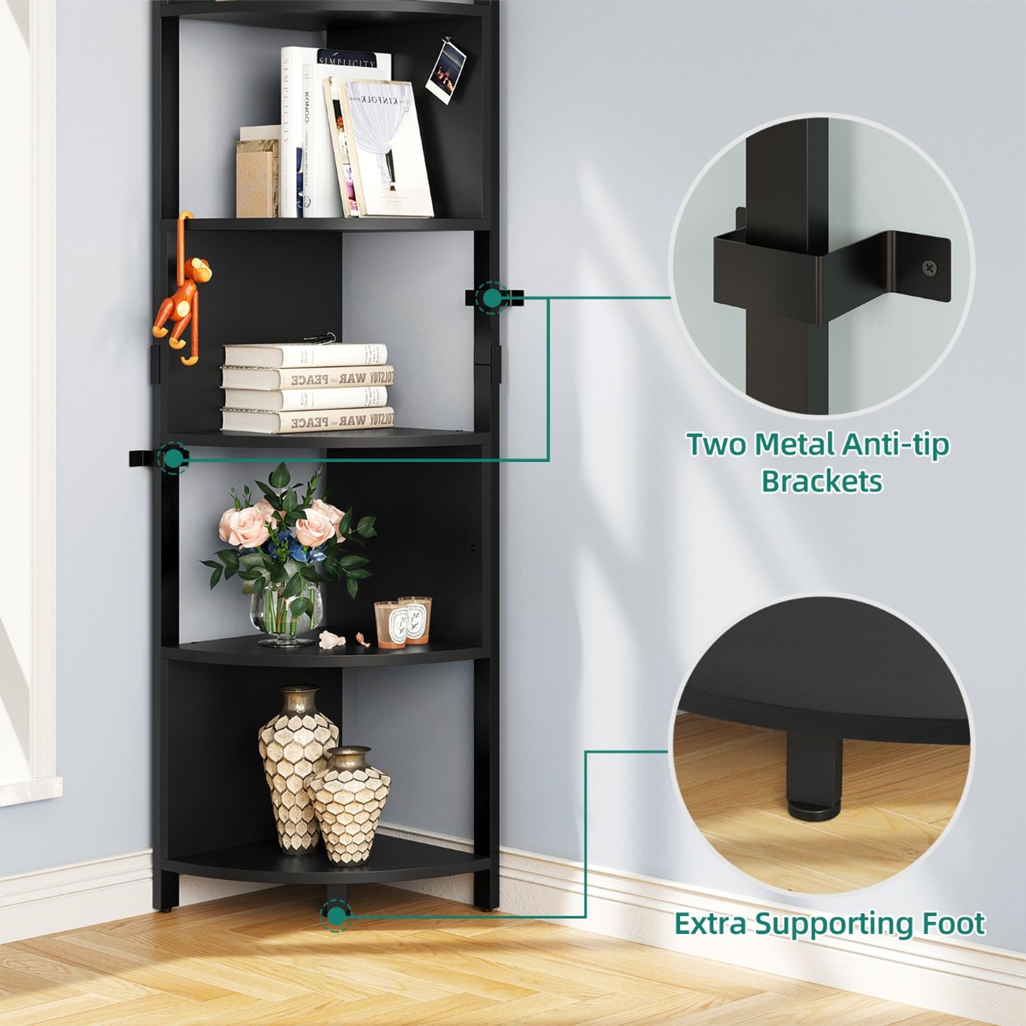 TakaoMountainBook DayZackSmall★DCF Yitahome | 6-Tier Zigzag Corner Bookshelf with Open Storage