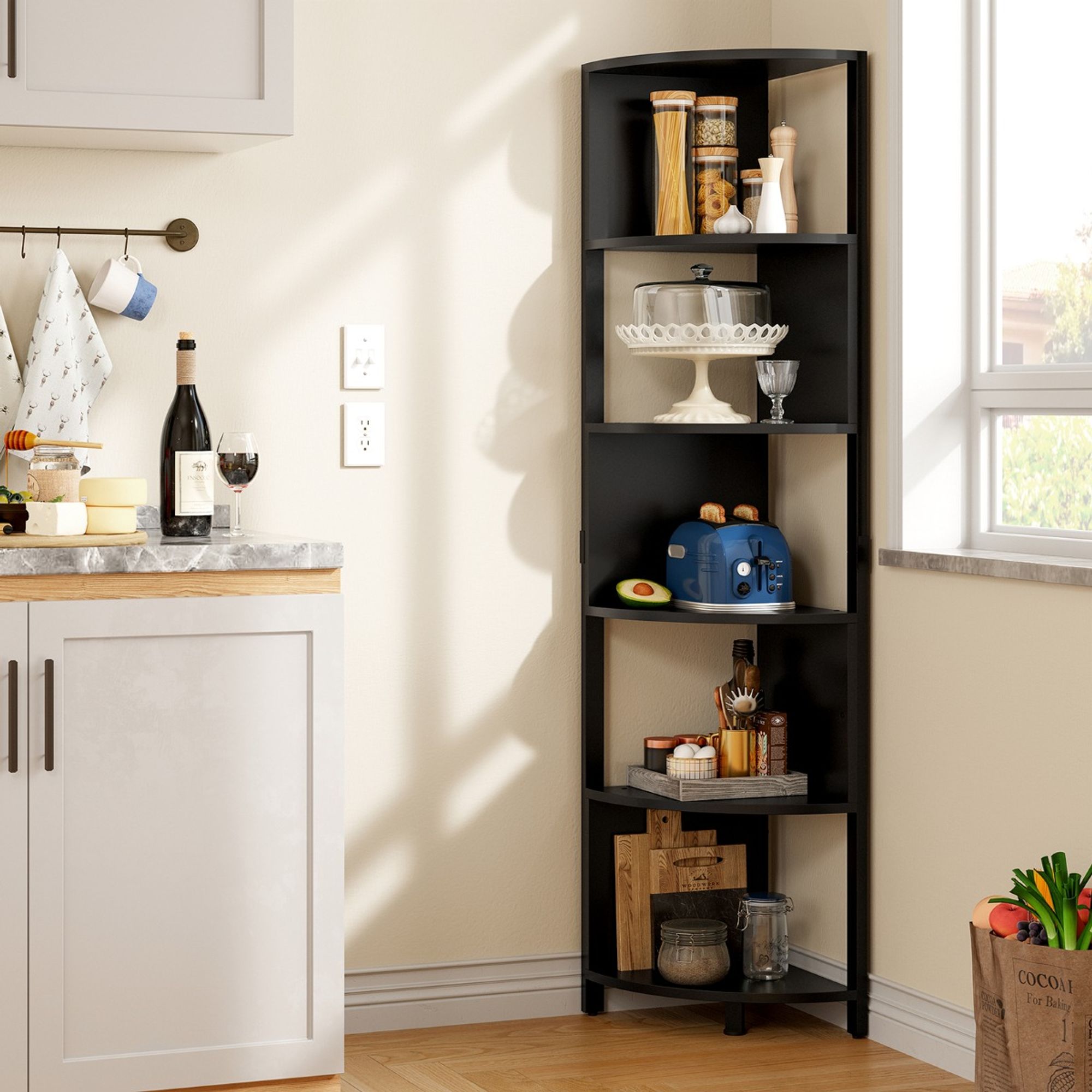 TakaoMountainBook DayZackSmall★DCF Yitahome | 6-Tier Zigzag Corner Bookshelf with Open Storage