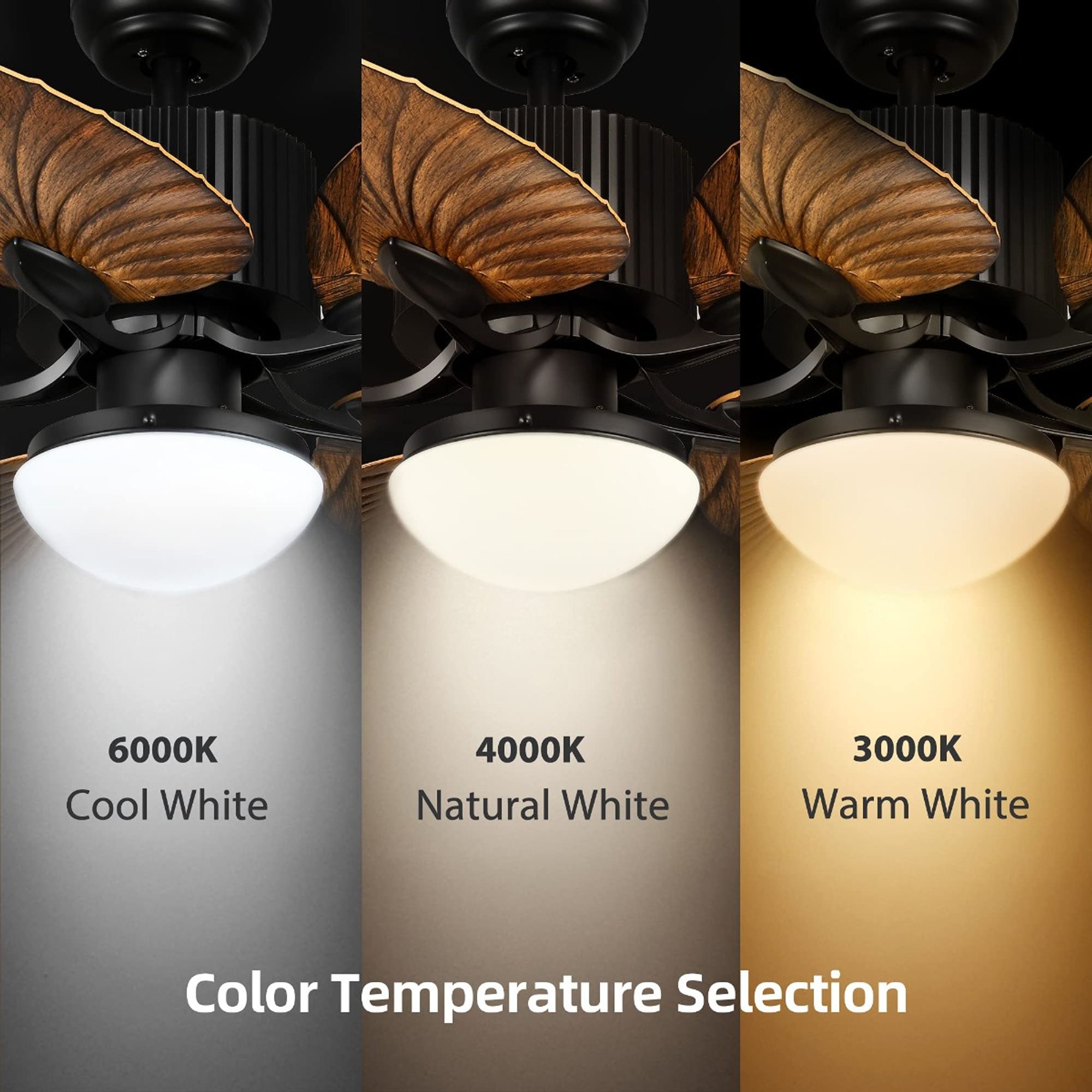 TAUS 52" Tropical Ceiling Fan With LED Light & Remote – Light Wood Grain, Reversible, 5 Blades