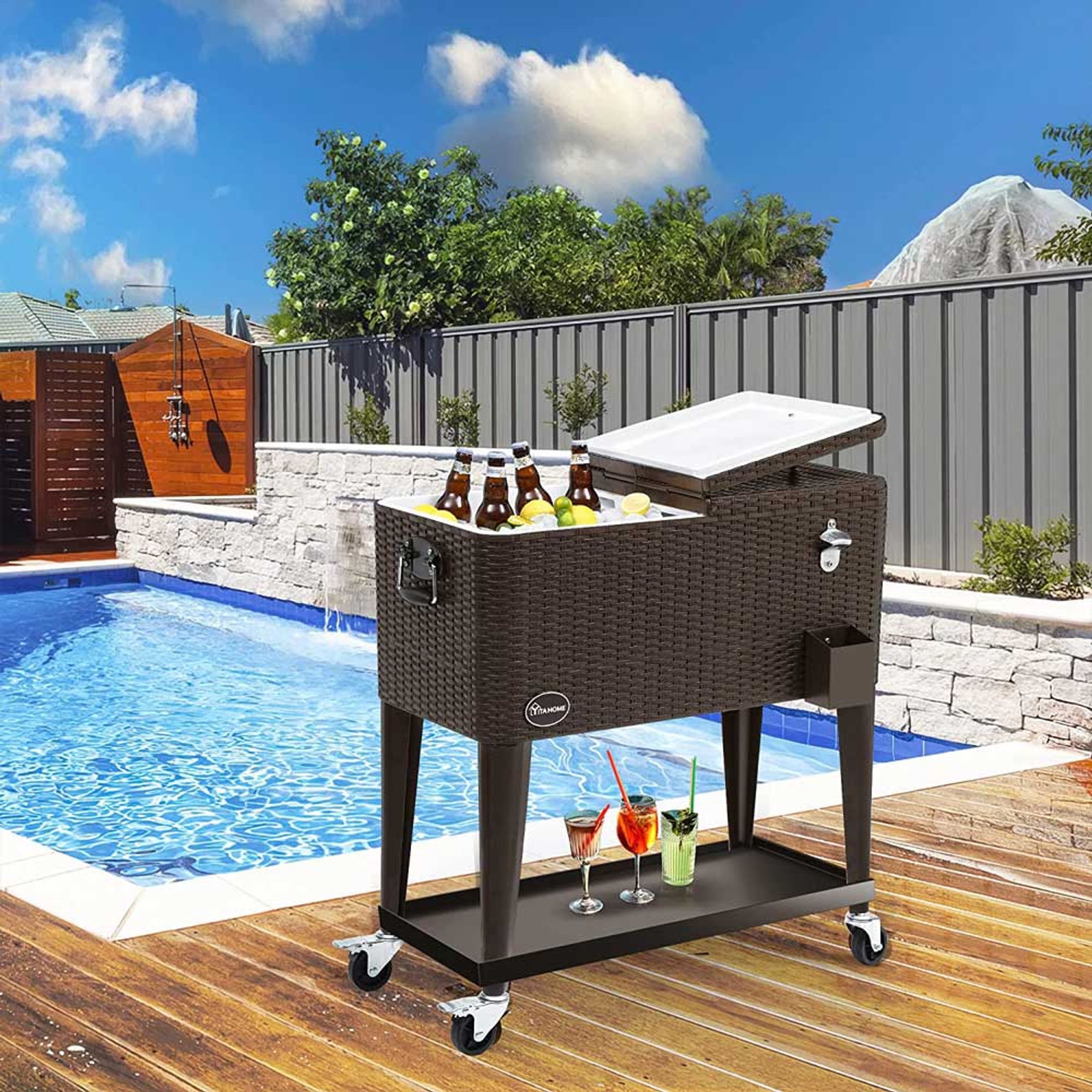 Yitahome | 80 Quart Silver Outdoor Rolling Drainage Cooler