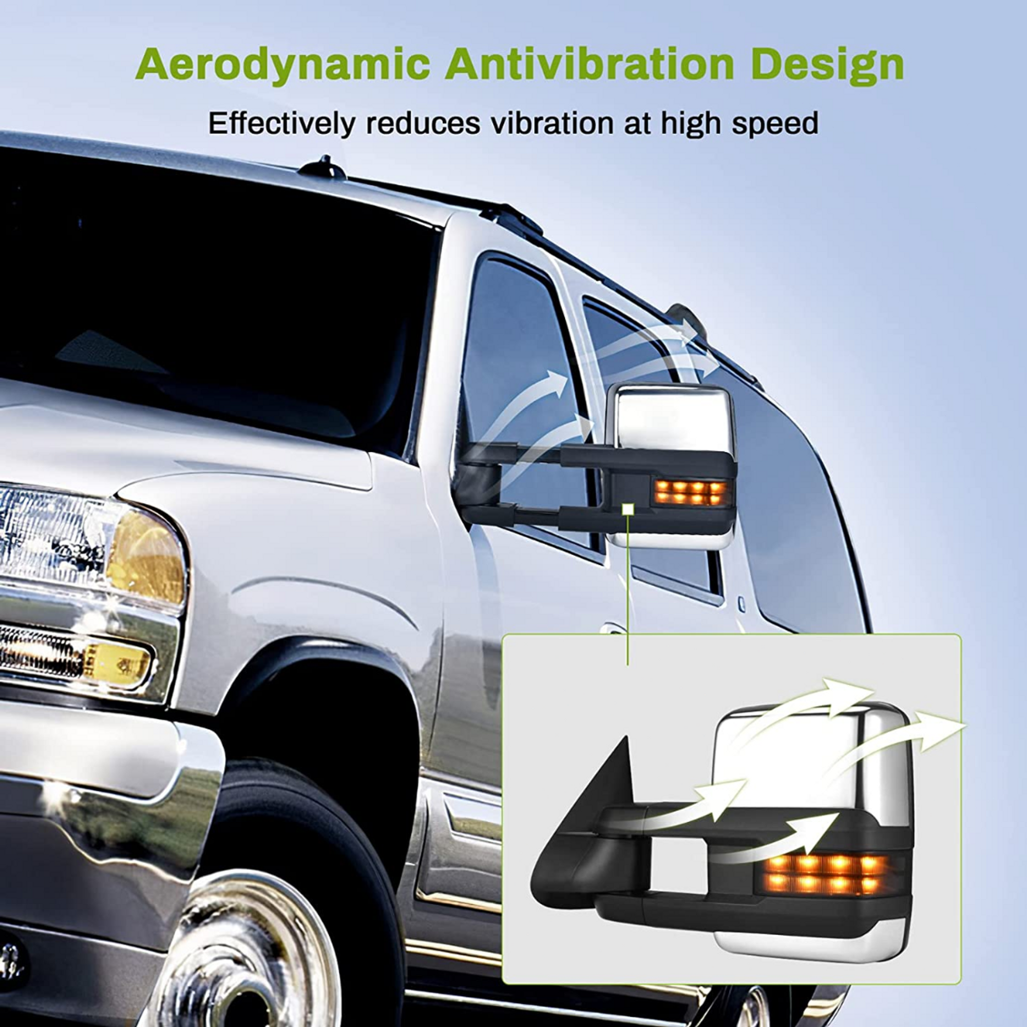 シボレーシルバラード2500 2003 2004 牽引ミラー ドライバー＆助手席側ペア | テクスチャードブラックパワー加熱手動折りたたみ | 伸縮式 | ガラスに信号付き | シボレーシルバラード 3500 2003 2004 2005 2006 牽引ミラー 運転席側