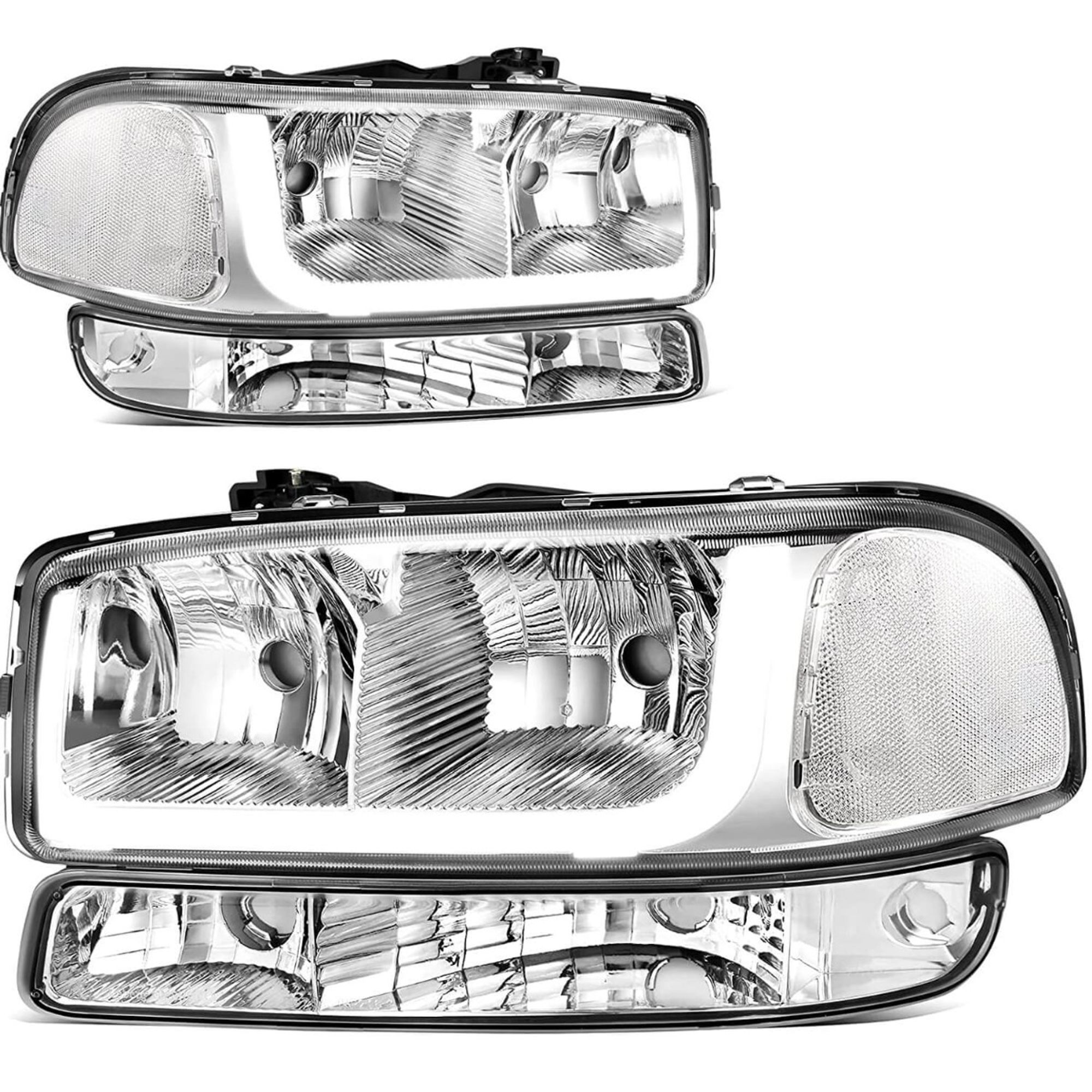 1999-2006 GMC Sierra / Yukon [Non Denali] LED DRL Headlights W/ Switchback Bumper Lights - Black