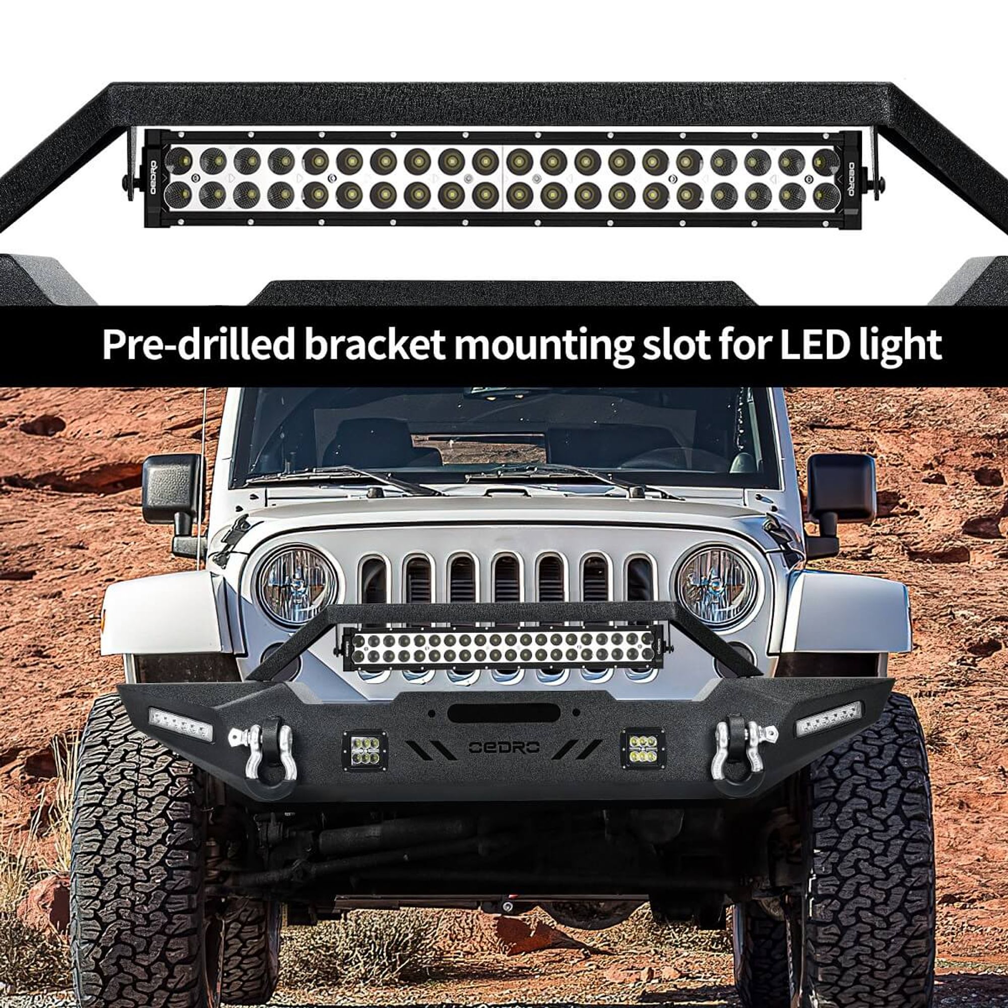 EYOUHZ Front Bumper For Jeep Wrangler TJ YJ LJ 1987-2006 - Winch Plate, LED Lights, D-Rings, Black