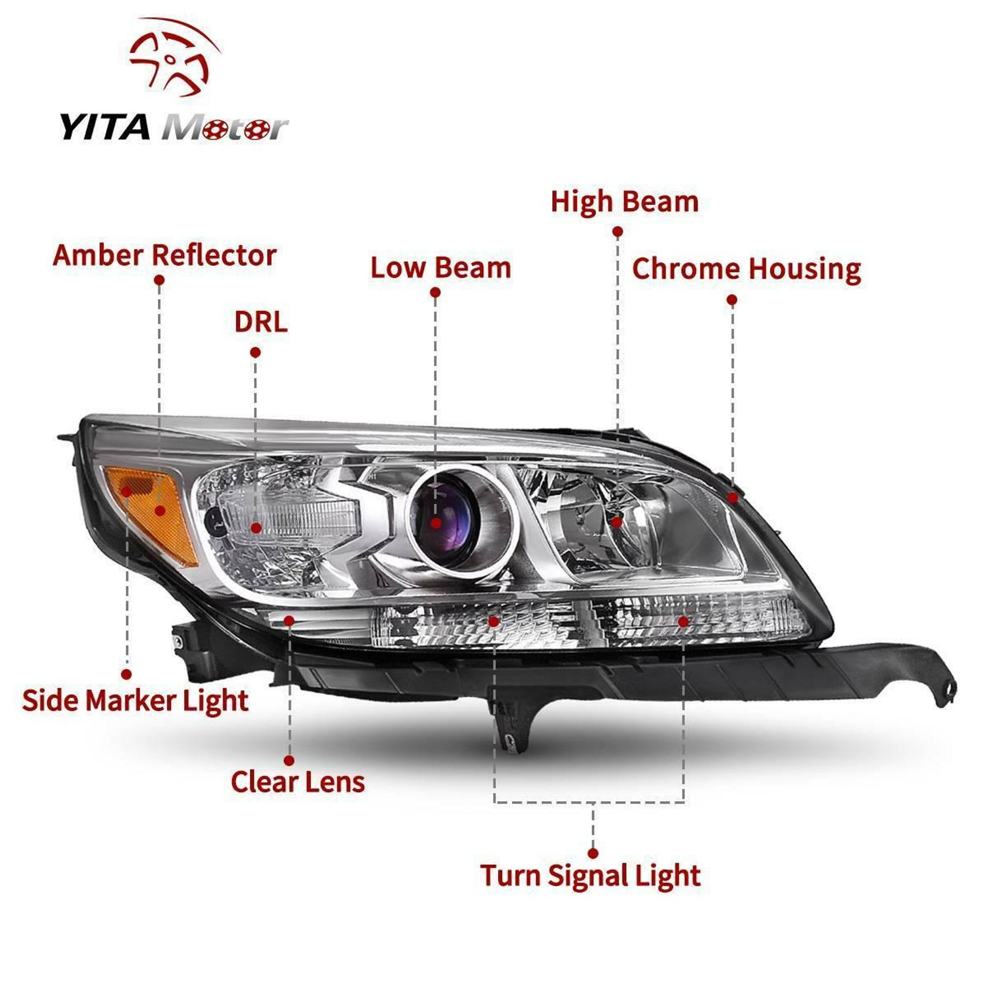 YITAMOTOR® 2013-2015 Chevy Malibu Headlight Assembly Projector Headlamp  Left+Right, image size:2000x2000