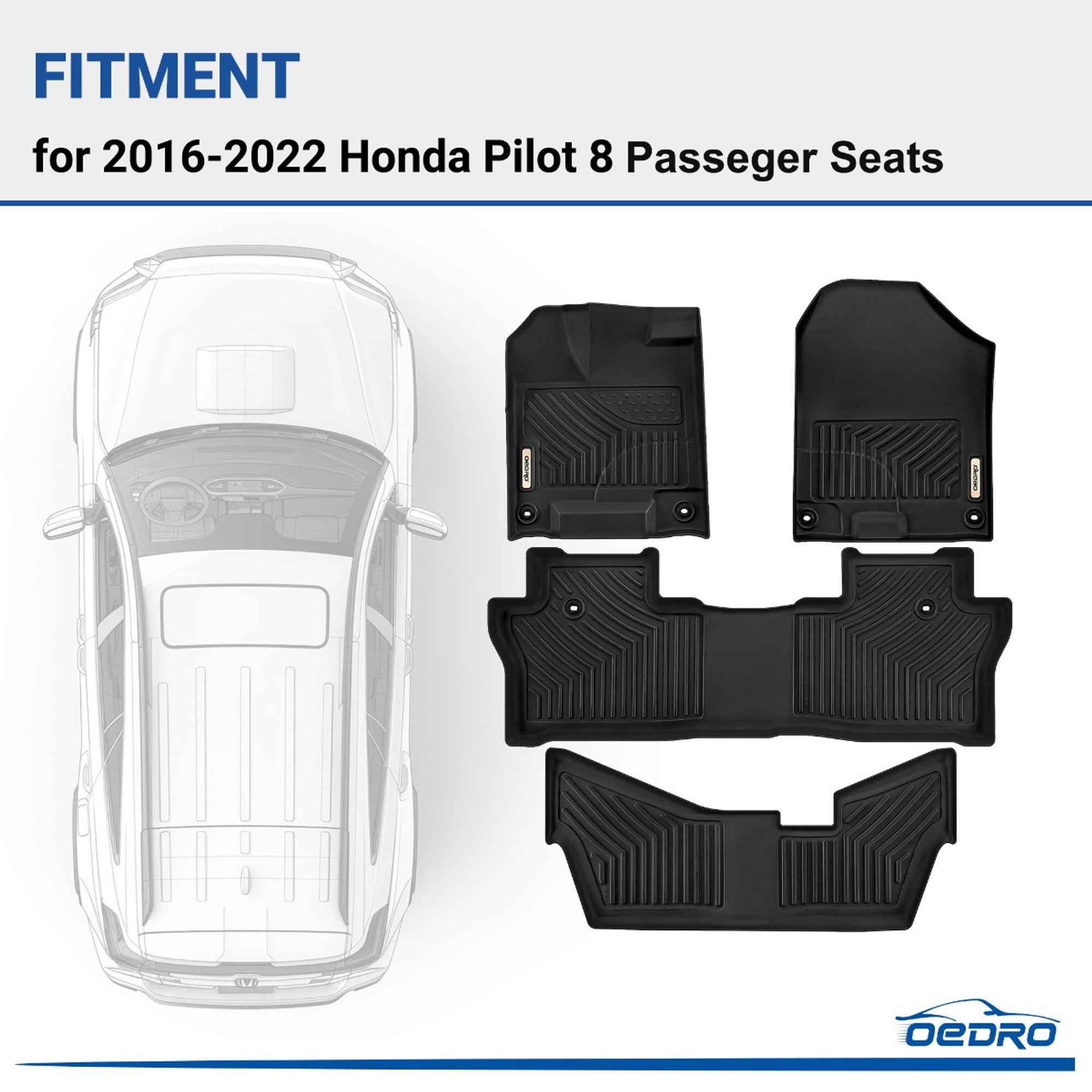 Honda Pilot 2013 Cargo Liner 3-Row All-Weather Floor Mats For 2016-2022 Honda Pilot (8 Passenger) - TPE Rubber 2016 Honda Pilot Accessories - Foto 10