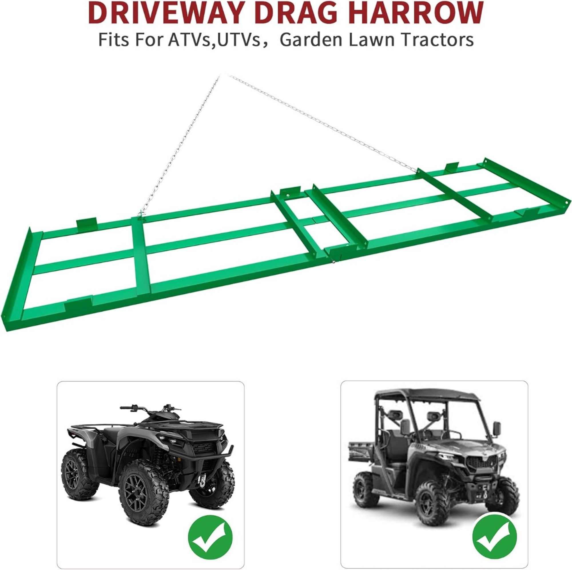 Driveway Drag 6FT Heavy Duty Drag Harrow - Lawn Leveling Rake For ATV, Tractor & UTV | Driveway Grader Tractor Towable Yard Leveler