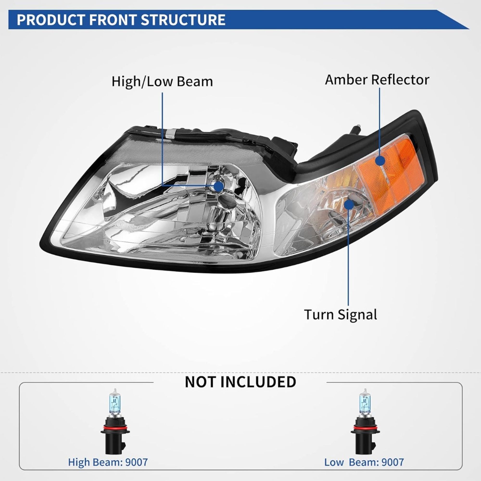 Black Housing Amber Corner HEADLIGHTS LAMPS FITS 99-04 Ford MUSTANG GT Cobra Svt