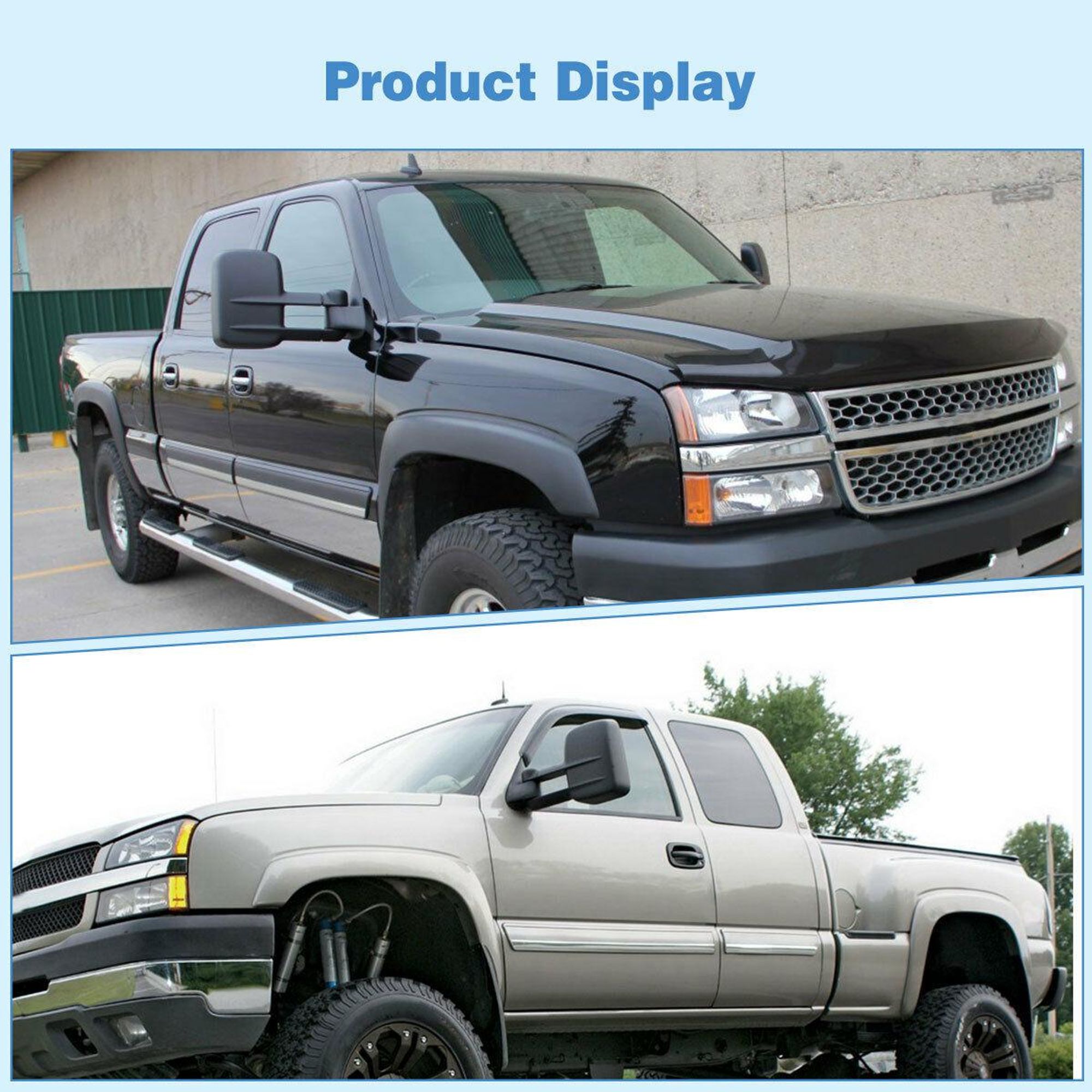 シボレーシルバラード2500 2003 2004 牽引ミラー ドライバー＆助手席側ペア | テクスチャードブラックパワー加熱手動折りたたみ | 伸縮式 | ガラスに信号付き | シボレーシルバラード 3500 2003 2004 2005 2006 牽引ミラー 運転席側