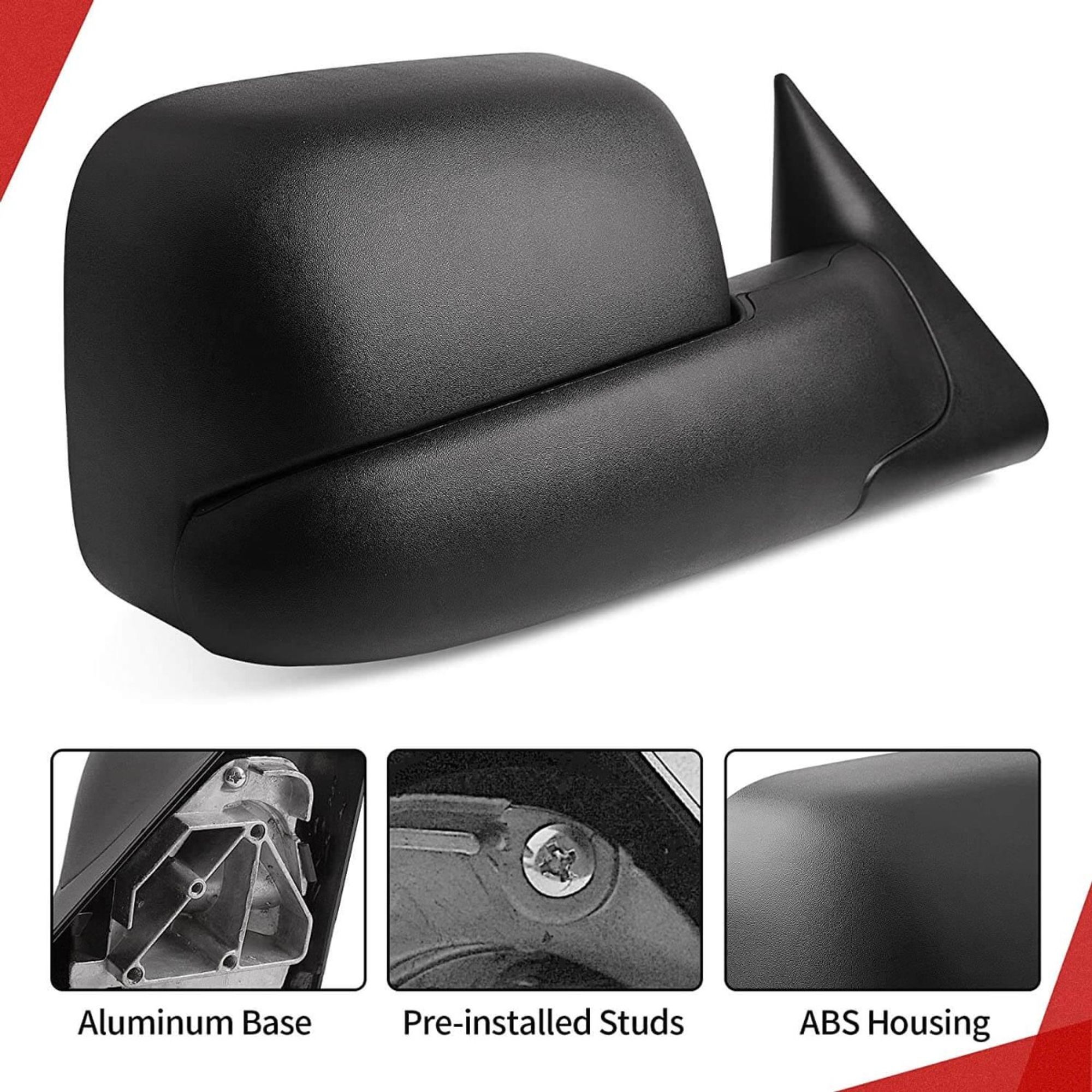 KarParts360 For Dodge Ram 1500 1994-2001 Towing Mirror Driver Side Textured Black | Manual Folding | Non-Heated | Manual Adjust | With Bracket | With Blind Spot Glass | For CH1320332 | 55156335AD-PFM