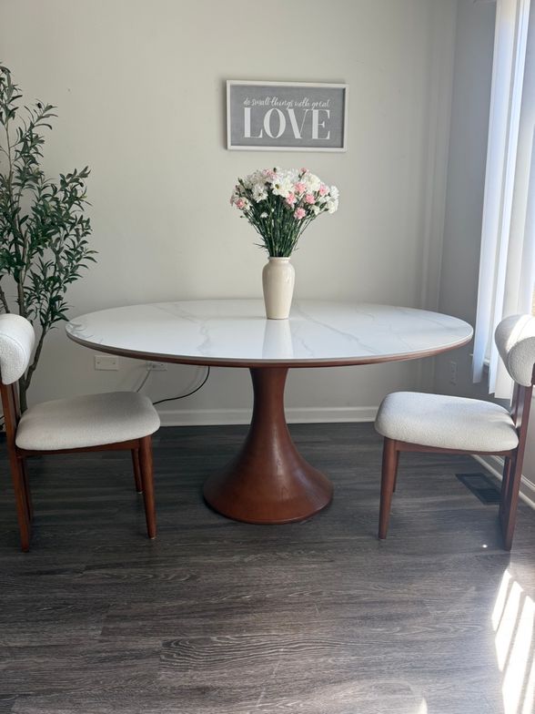 Berit 47" Marble Dining Table with Pedestal Base for 4 Seats | HERNEST