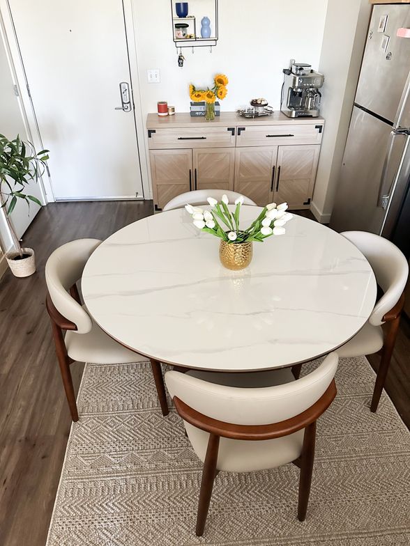 Berit 47" Marble Dining Table with Pedestal Base for 4 Seats | HERNEST