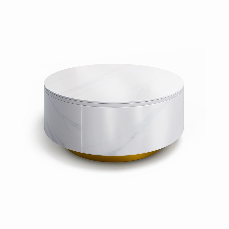 Hernest Marble Drum Coffee Table Top, Modern Round Coffee Table with