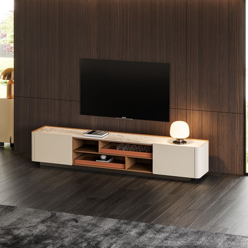 Pellegrino 78.7 Inch Modern Storage Tv With Saddle Leather