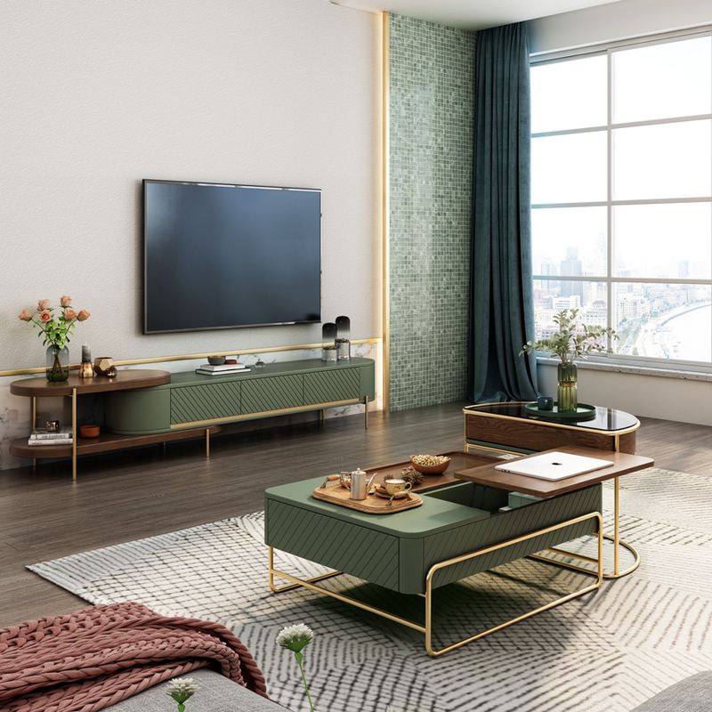 Cosette Modern Green Lift Top Coffee Tables With Rotatable Drawers Set Of 2 Contemporary Living ...