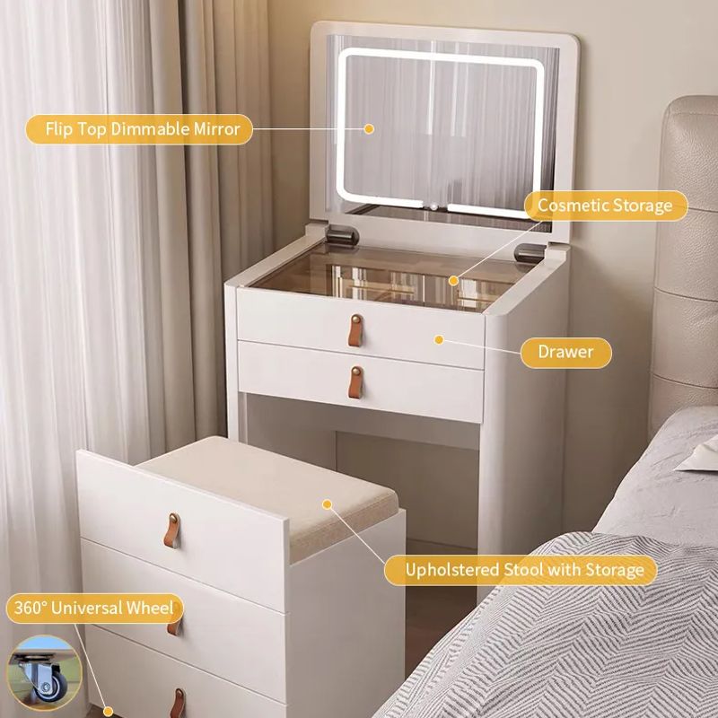 Odette 24 Inch Flip Top White Mini Makeup Vanity With Lighted Mirror