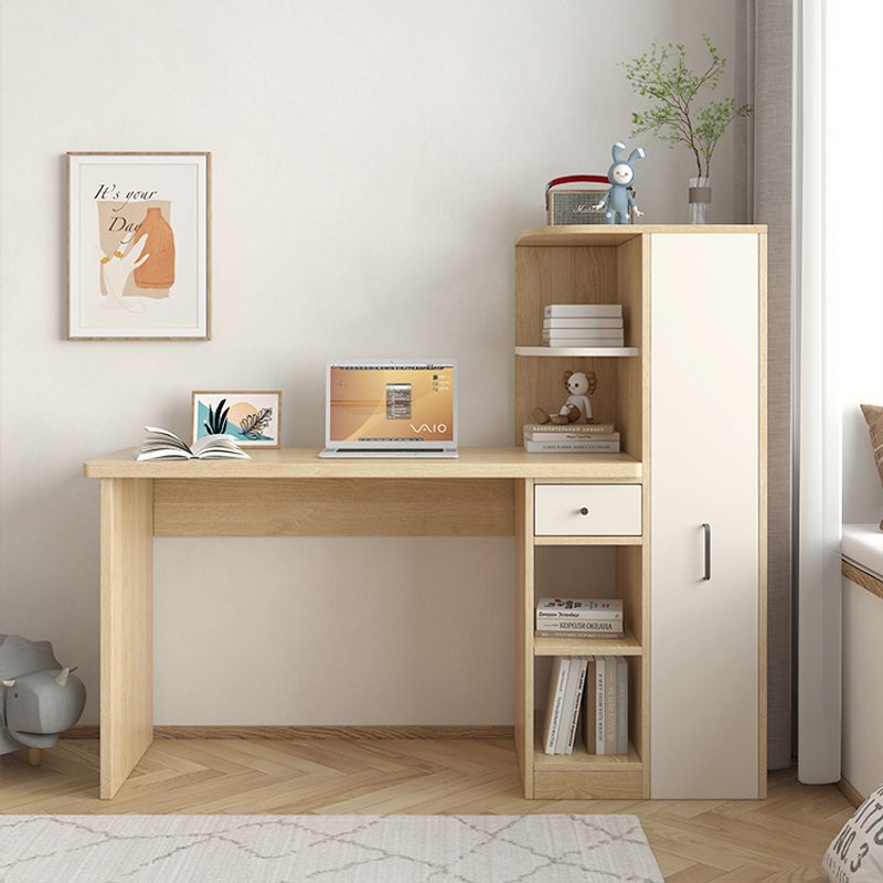 Milie 49.2 Natural Hidden Bookshelf Desk With Storage And Universal