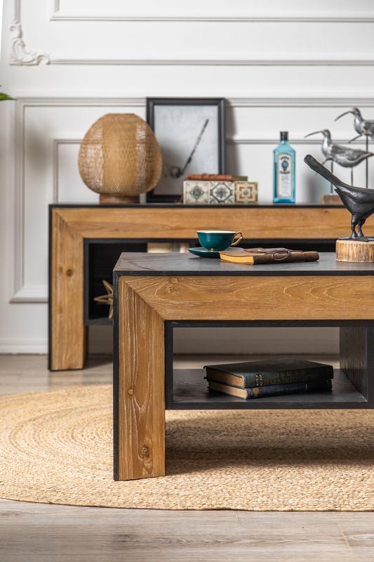 Margaux Modern Black And Walnut Coffee Table With 2 Storage Spaces