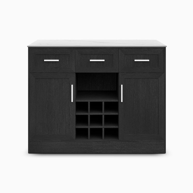 Hernest Black Kitchen Cart with Marble Top, Modern Kitchen Carts and Islands with Storage