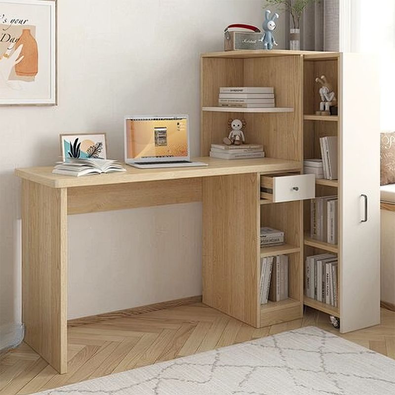 Milie 49.2 Natural Hidden Bookshelf Desk With Storage And Universal