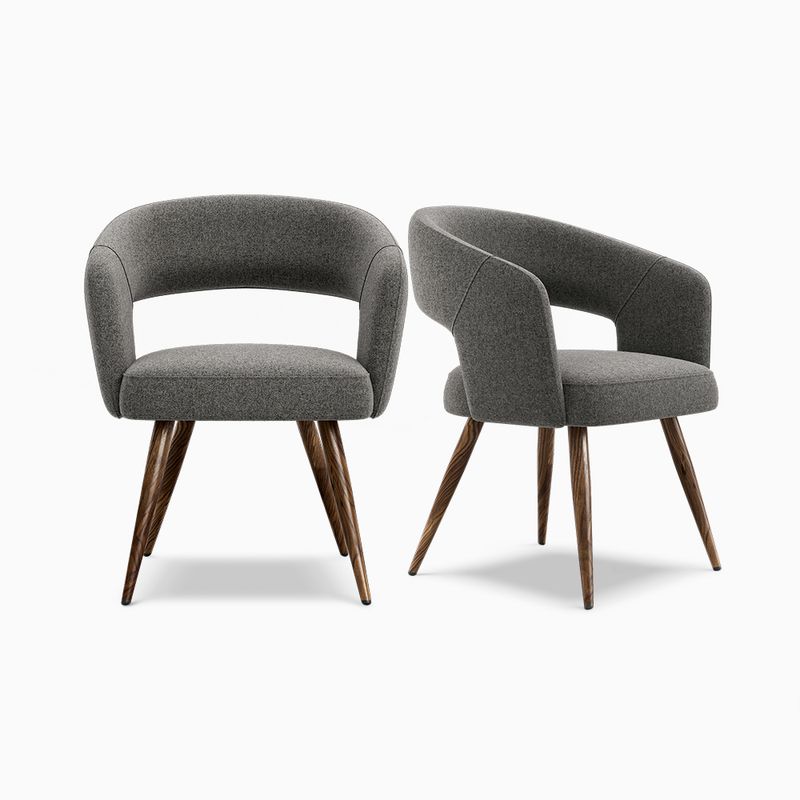 Hernest | Mid-Century Modern Grey Upholstered Dining Chair Set of 2 with Hollow Back