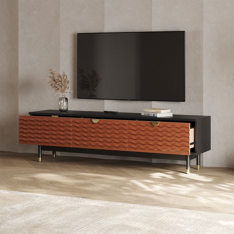 Hernest Mid Century TV Stand Wavy Pattern Design with Walnut Storage