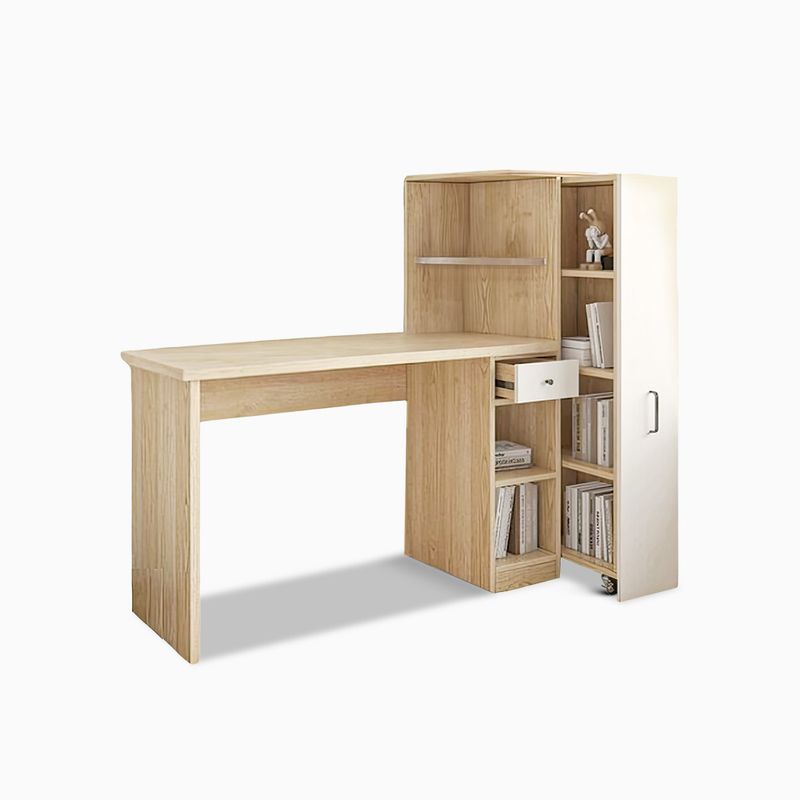 Milie 49.2 Natural Hidden Bookshelf Desk With Storage And Universal