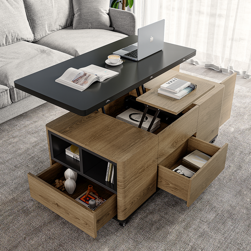 Modern Lift-Top Coffee Table with 4 Stools, 47.4"