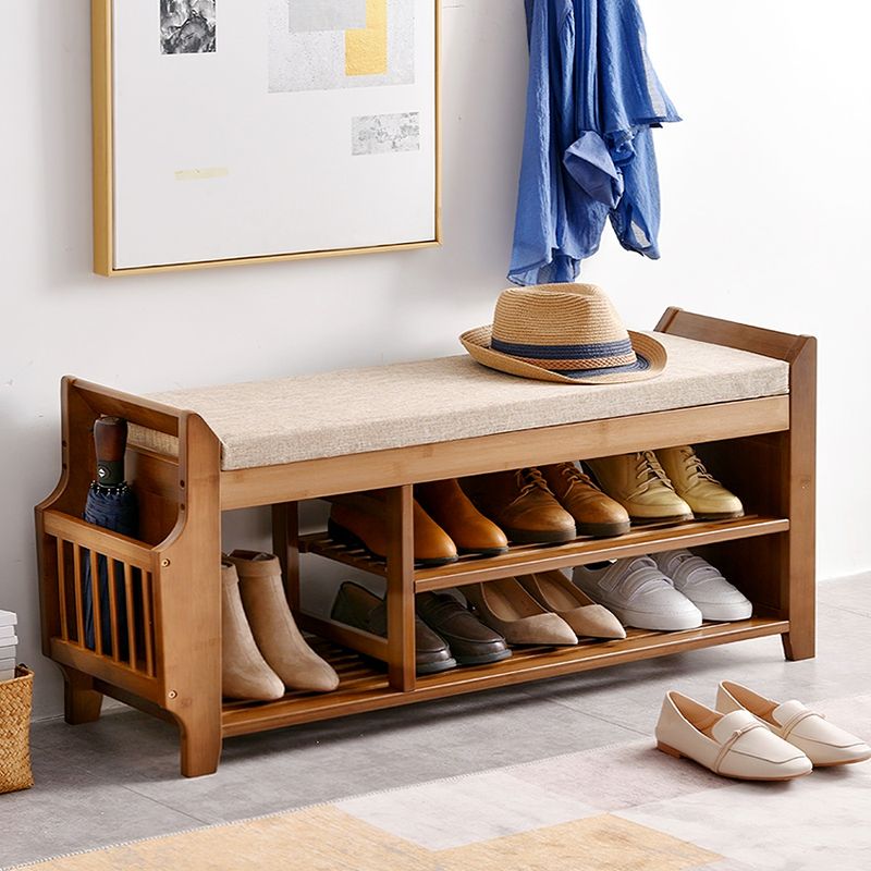 Mid-Century Solid Wood Entryway Shoe Bench, 37.4"