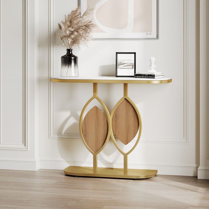Hernest | 39" Mid-century Oval Entryway Console Table With Leaf-shape ...