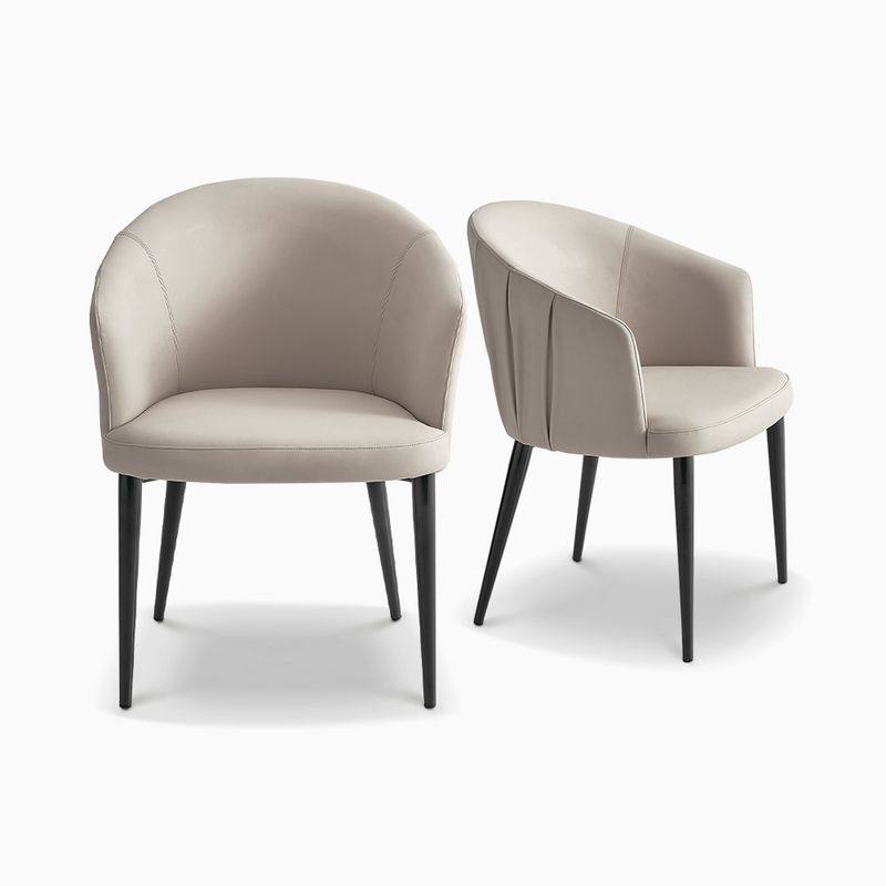 Hernest | Set of 2 Modern Off White Faux Leather Upholstered Dining Chairs with Steel Frame ...