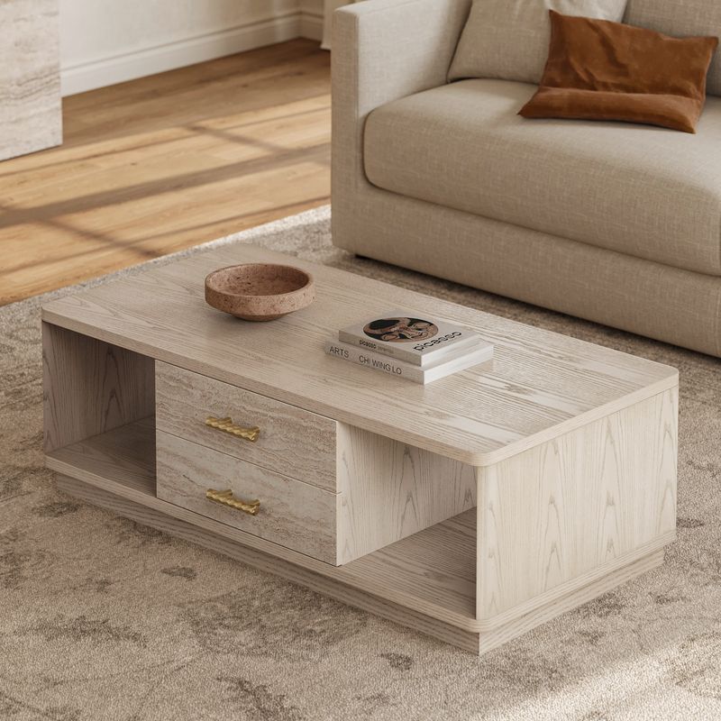 Wohnzimmer Couchtisch Im Travertine-Design | 90x60 Cm Melamin-Platte
