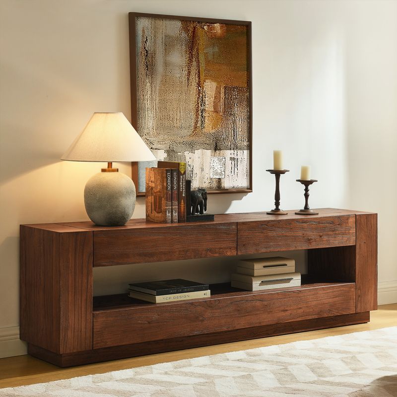 Sabina 84 inch Fluted Solid Ash Wood TV Stand | HERNEST