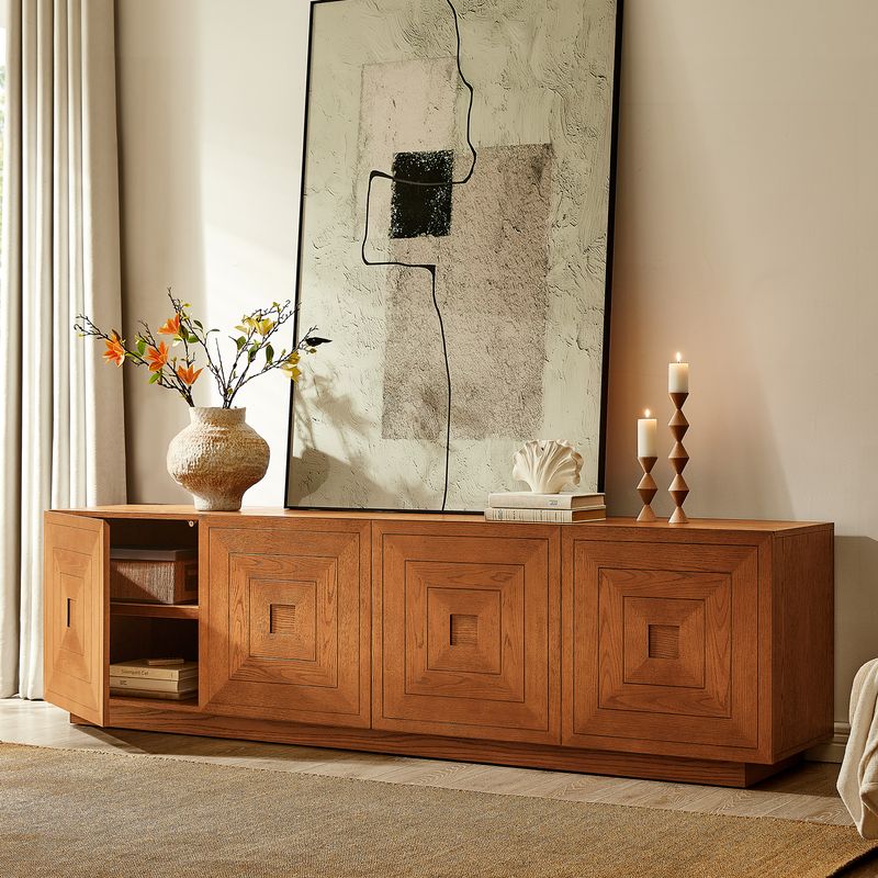 Sabina 84 inch Fluted Solid Ash Wood TV Stand | HERNEST