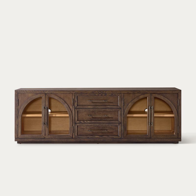 Sabina 84 inch Brown TV Stand with Adjustable Shelves and Solid