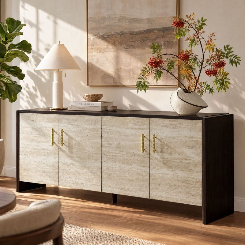 Renata 71" Travertine-Textured Sideboard