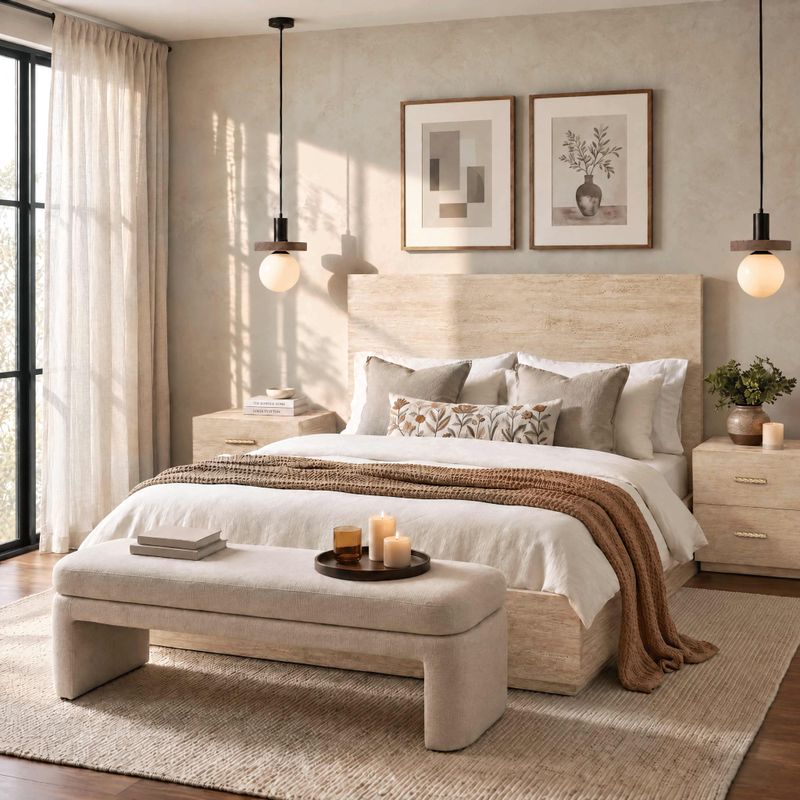 Renata Travertine-Textured Bed
