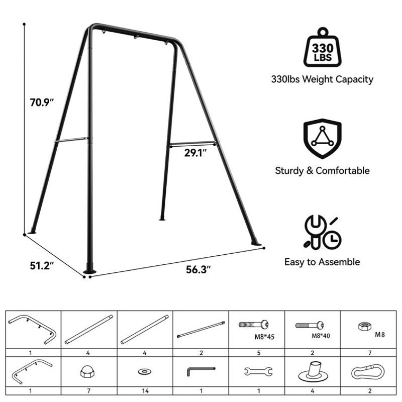Hanging Chair Stand – Adjustable Height 76" To 93", Heavy Duty Steel, 330 LB Capacity, Square Base For Indoor & Outdoor Use