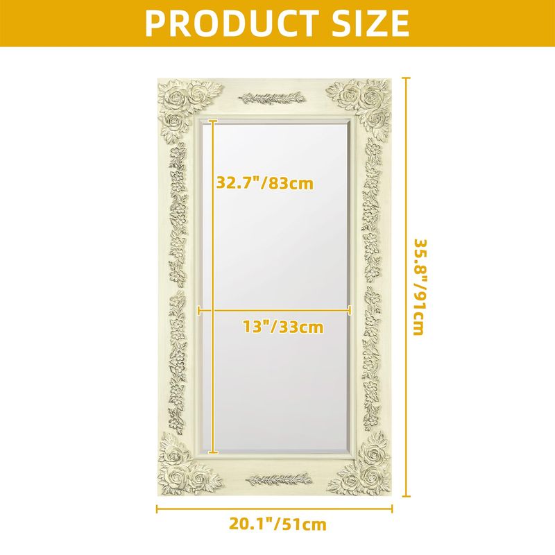 Yitahome 36"x20" Vintage Mirror, Large Wood Frame Full Length Mirror