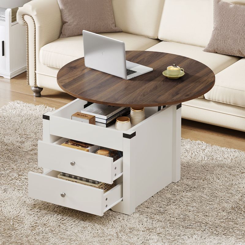Yitahome | Rustic Square Wood Coffee Table with Storage In White ...