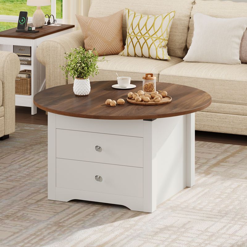 Yitahome | Rustic Square Wood Coffee Table with Storage In White ...
