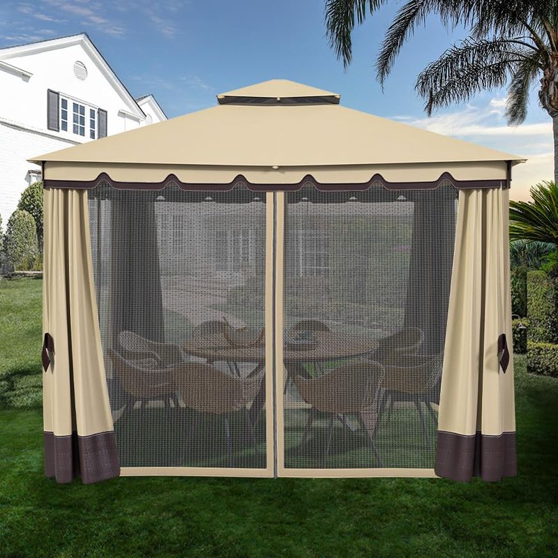 thumbnail image 2 of 10x10ft TAUS Double Roof Gazebo With Mosquito Netting – Waterproof, Weather Resistant, Khaki 2 of 4