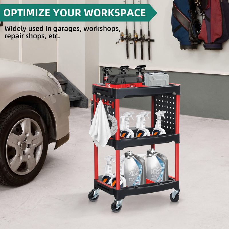 3 Tier Rolling Tool Cart Steel Utility Cart Heavy Duty Service Utility